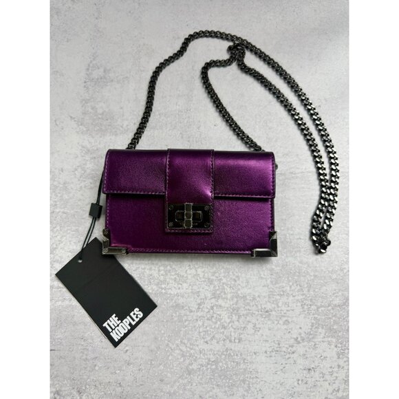 NWT The Kooples Small Emily Purple Leather Clutch Wallet with Chain Strap‎ - Picture 2 of 12